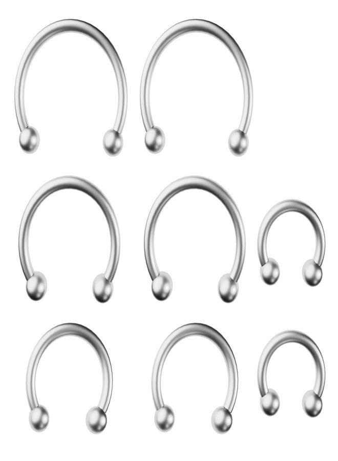 SMLBJUTE 8 PCS 16G Surgical Steel Horseshoe Nose Septum Earrings Eyebrow Lip Retainer Spiral Tragus Puncture Rings 6-12mm for Women Men (Silver) - Image 1